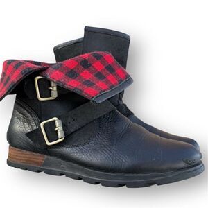 Sorel Major Moto Women's Black Leather Biker Boots 9 Casual Winter Insulated